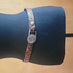 Vintage Floral Cow Hide Leather Belt with Indiana Metal Craft Buckle EUC